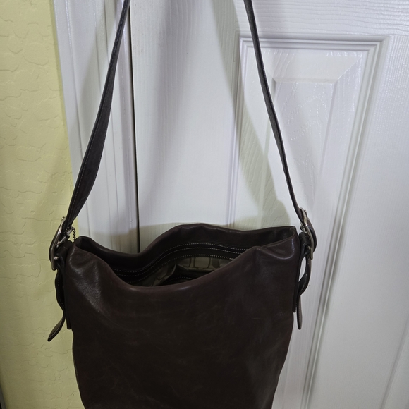 Coach Dark Brown Leather Bag with Silver Accents - Picture 3 of 10